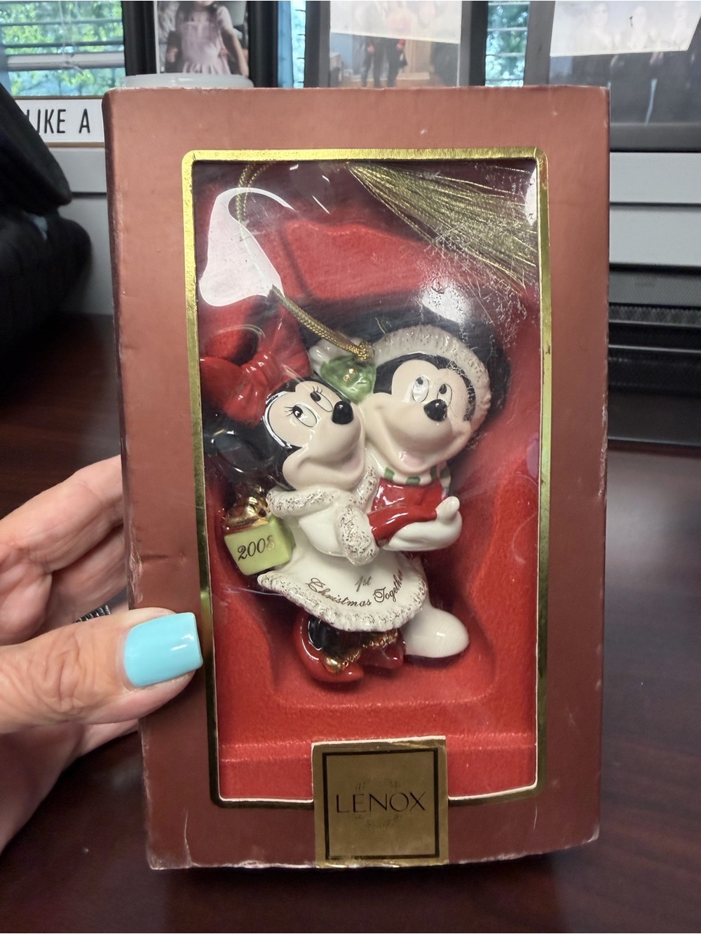 Lenox White, Red & Green Mickey and Minnie Christmas Ornament 2008